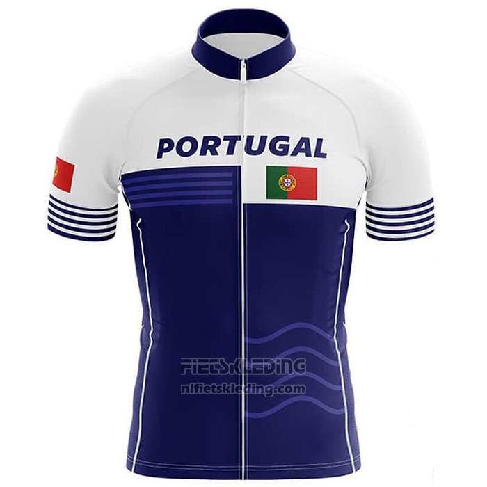 2020 Fietskleding Kampioen Portugal Wit Blauw Korte Mouwen en Koersbroek